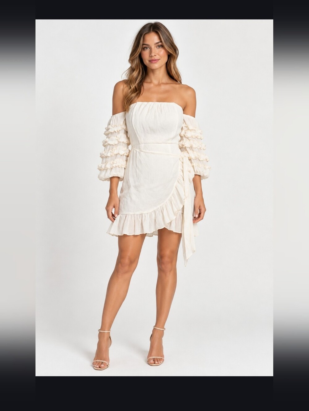 Sabo Skirt White Off Shoulder Ruffle Mini Dress Small Beach Portrait